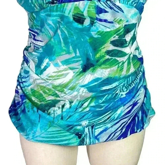 Simply Swim Women 24W Tropical Leaf Print Tankini Swim Top Blue White Padded NEW - Picture 3 of 12